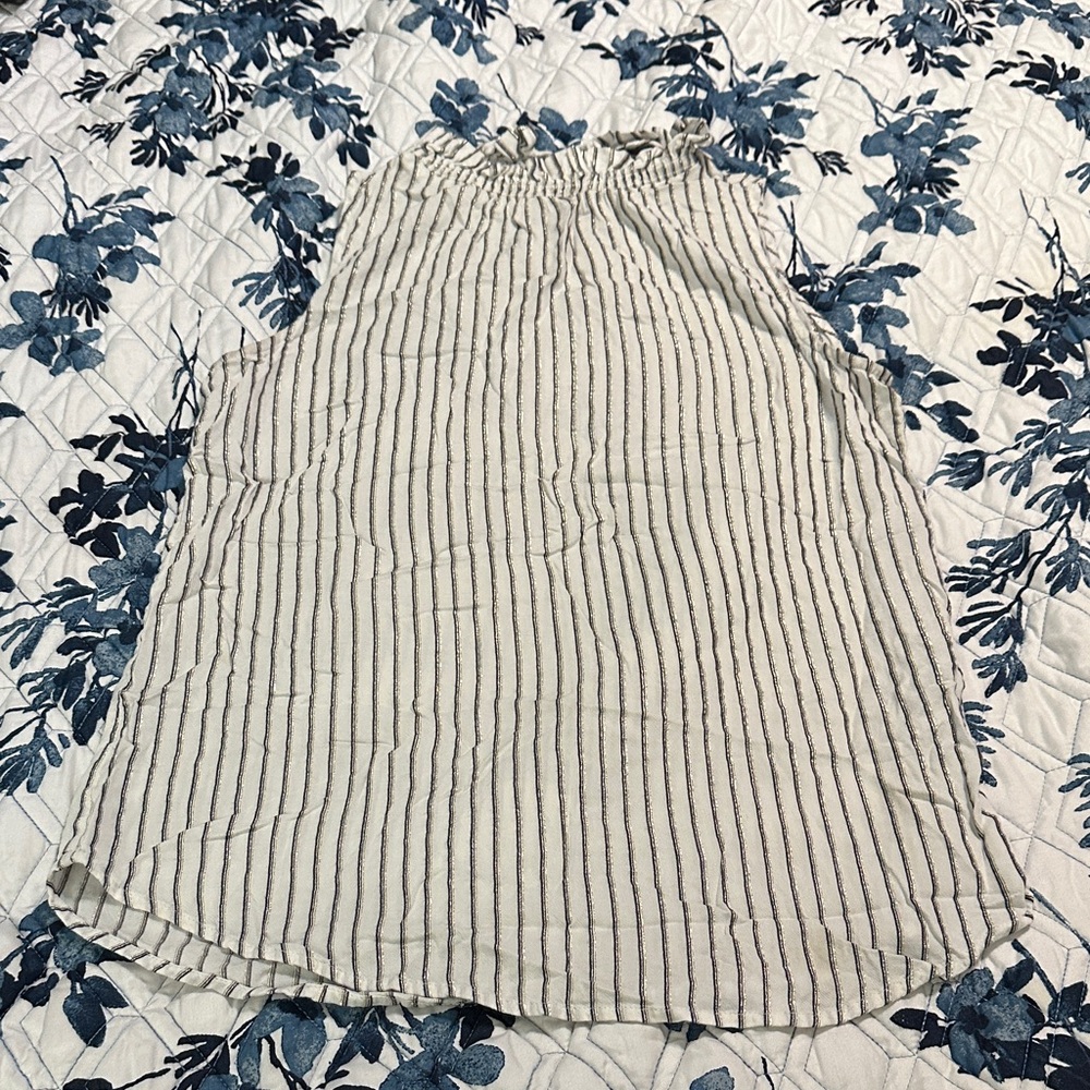 Banana Republic Gray Silver & White Striped Sleeveless Blouse Sz XS Y2K Casual.